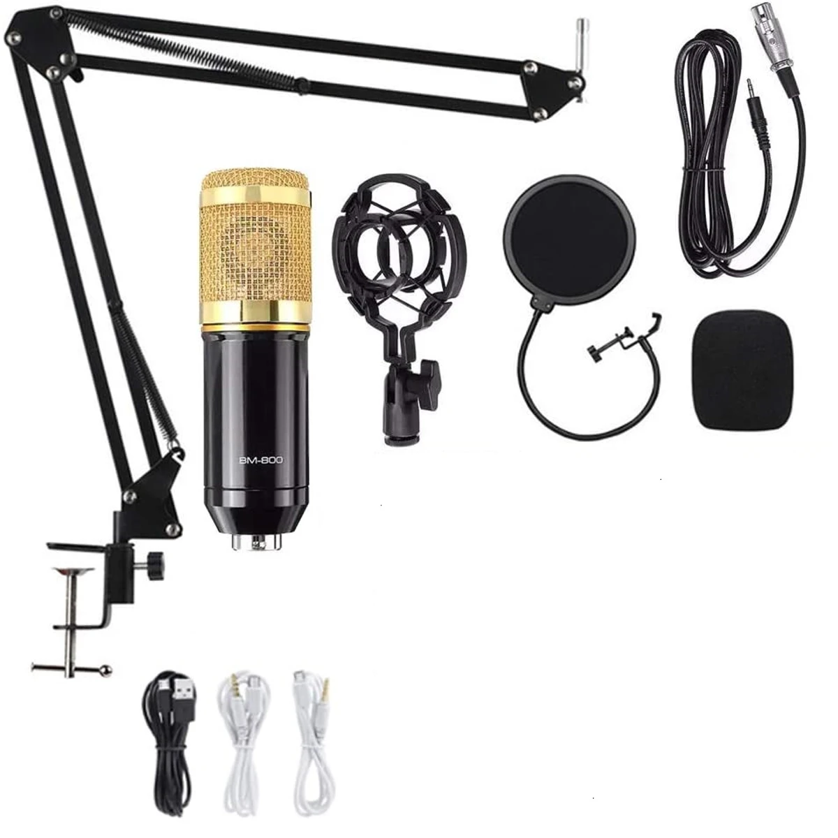 BM 800 Studio condenser Microphone set with F998 Sound Card