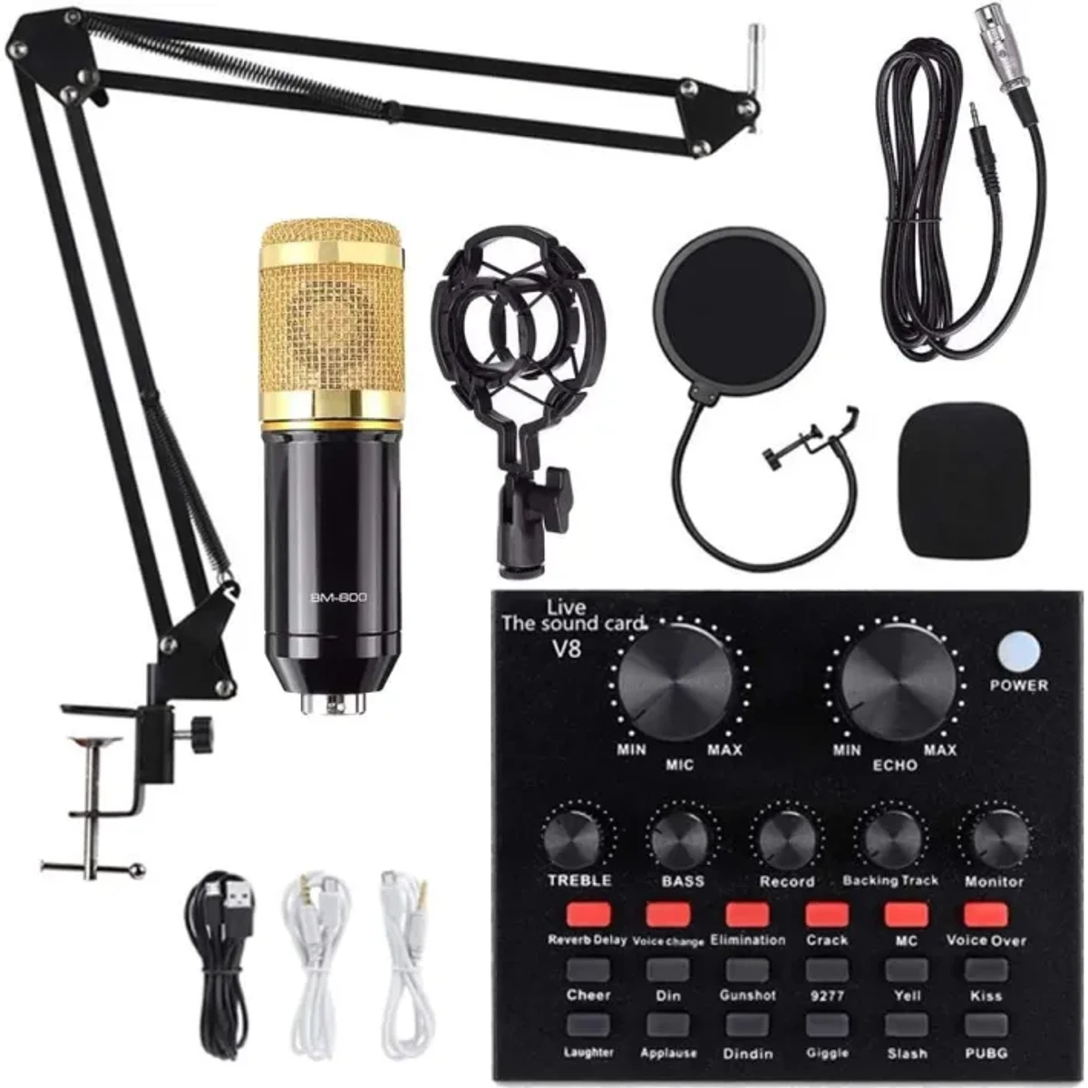 BM-800 Studio Microphone Kit with V8 Live Stream Sound Card Combo