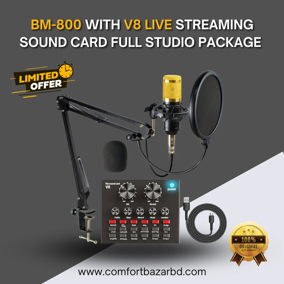 BM-800 Studio Microphone Kit with V8 Live Stream Sound Card Combo