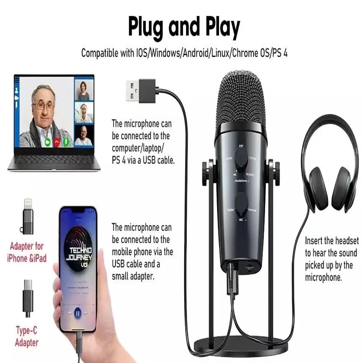 Jmary MC-PW10 Multifunctional USB Recording Microphone for Podcast Gaming and Live Streaming - Image 4