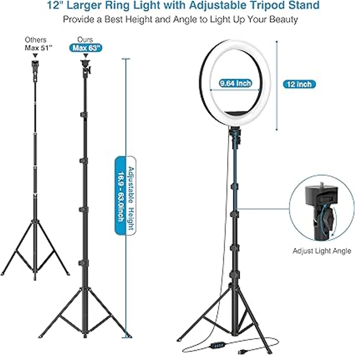 12 inch Selfie LED Ring Light with 6 feet height Tripod Stand - Image 3